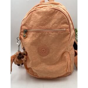 Kipling Nylon Seoul Challenger Peachy Coral BP4227 Monkey Fob Medium Backpack